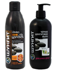Čierne šungitové mydlo na telo + šungitový šampon pre intenzívnu starostlivosť o vlasy s keratínom a severským rakytníkom