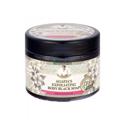 Babička Agafia - 37 bylinné exfoliačné telové čierne mydlo, 300ml