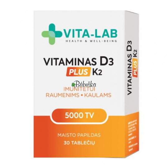 Vitamín D3 5000IU + K2 200mg, 30 tab. - VITA-LAB